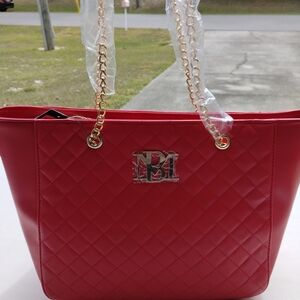 Badgley Mischka Red Quilted Tote